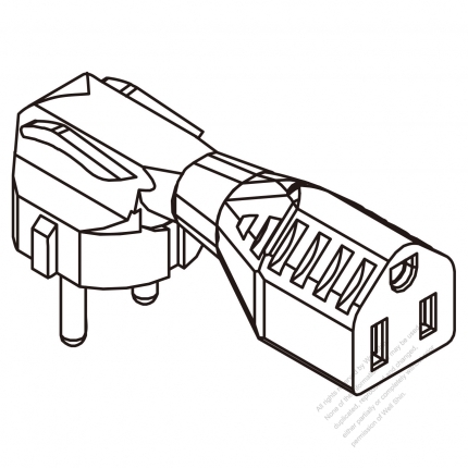 Adapter Plug, European plug to NEMA 5-15R Connector, 3 to 3-Pin 10A 250V