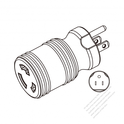 Adapter Plug, NEMA 5-15P to L5-20R Twist Locking , 2 P, 3 Wire Grounding 3 to 3-Pin 15A-20A 125V