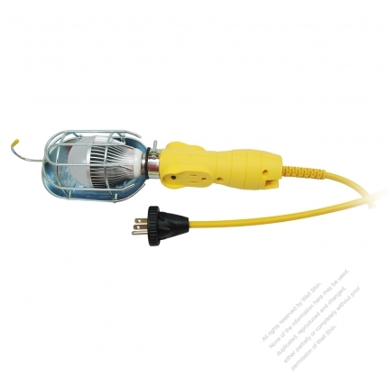 USA 3Pin 7W Working Light W/ extension Cord NEMA 5-15P Plug / 1-15R, 5-15R Receptacle, Yellow 15 FT (4.57M)