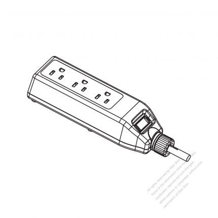 USA/ Canada Type Power Strip NEMA 5-15R outlet x 3, 3-Pin 15A 125V