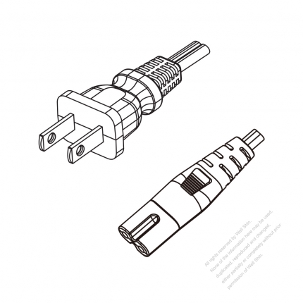 US/Canada 2-Pin NEMA 1-15P Plug to IEC 320 C7 Power Cord Set (PVC) 1.8M (1800mm) Black  (NISPT-2 18/2C/60C )