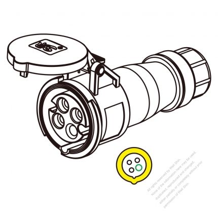 IEC 309 Connector 4-Pin 3P 4W, IP 67 Watertight Connector 16A 100V~130V