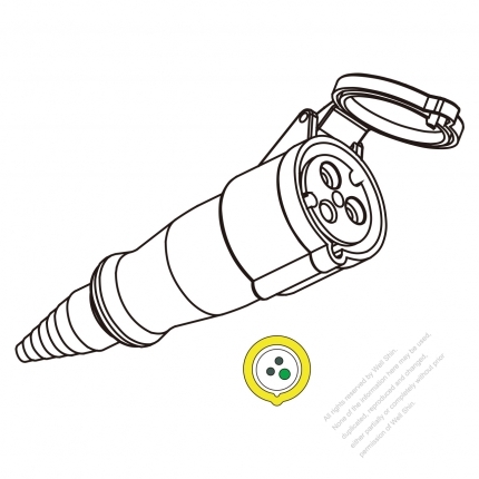 IEC 309 Connector 3-Pin 2P 3W, IP 44 Splash proof Connector (4H) 32A 125V