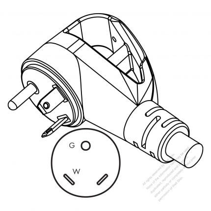 USA/Canada RV AC Plug, NEMA TT-30P, 2 P/ 3 Wire Grounding Elbow, 30 A 120V