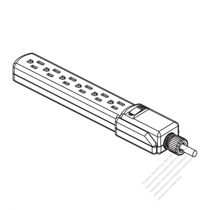 USA/ Canada Type Power Strip NEMA 5-15R outlet x 6, 3-Pin 15A 125V