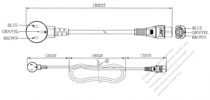 Israel 3-Pin Angle Type Plug to IEC 320 C5 Power Cord Set (PVC) 1.8M (1800mm) Black  (H05VV-F 3G 0.75MM2 )