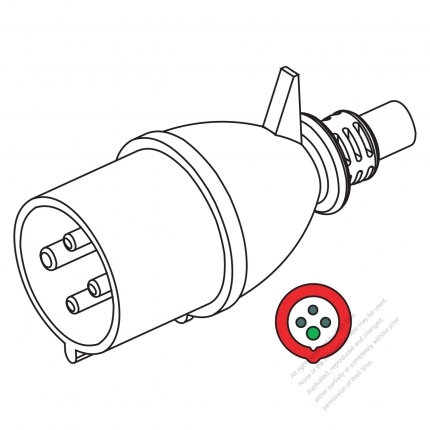 IEC 309 (3P+E ) IP 44 Splash proof AC Plug, 32A 400V (6H)