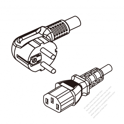 Korea 3-Pin Angle Plug To IEC 320 C13 AC Power Cord Set Molding (PVC) 1.8M (1800mm) Black ( H05VV-F 3G 0.75mm² )