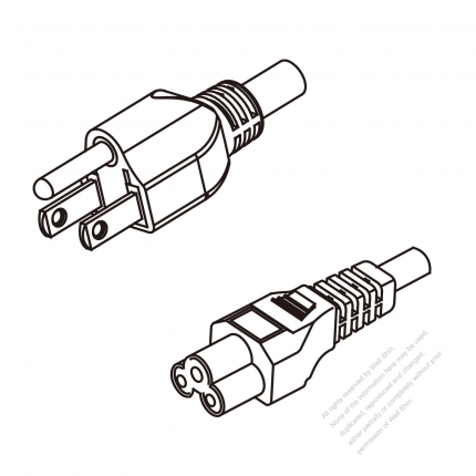 Taiwan 3-Pin Plug To IEC 320 C5 AC Power Cord Set Molding (PVC) 1.8M (1800mm) Black (VCTF 3X0.75mm² Round )