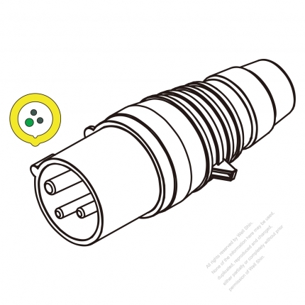 IEC 309 Plug 3-Pin 2P 3W, IP 44 Splash proof plug (4H) (USA/Canada )  30A 125V