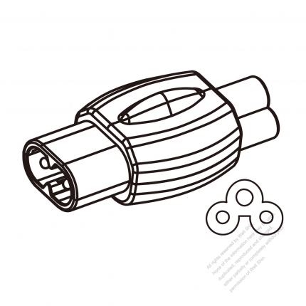 IEC 320 C8 Adapter Plug to C5 Connector, 2 to 3 Pin, 2.5A