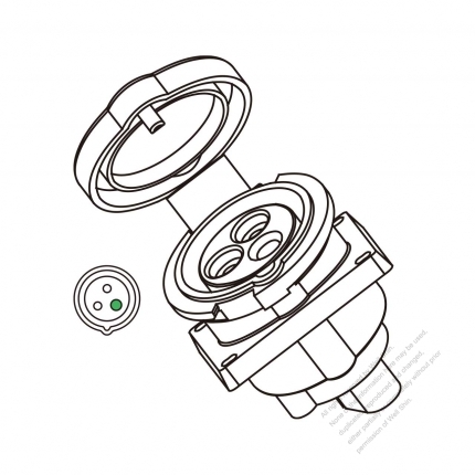 IEC 309 Interlock Receptacle, 2 P 3 Wire, IP 44 splash proof with cap, 20A 125V