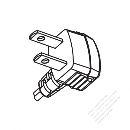 Taiwan/ Japan 2-Pin 2 wire Angle Type AC Plug, 2.5A/7A/9A/11A/15A 125V