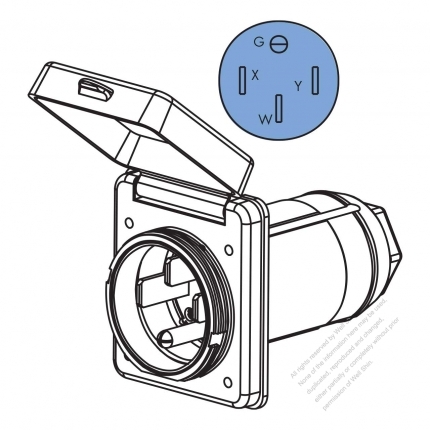 USA/Canada RV Camp Twist Locking  Inlet NEMA 14-50P Standard Power Inlet, Watertight Cap, 50A 125/250V