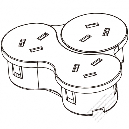 Outlet (China) x 3, Flat prong, CCC (10A), snap-in mounting 10A 250V