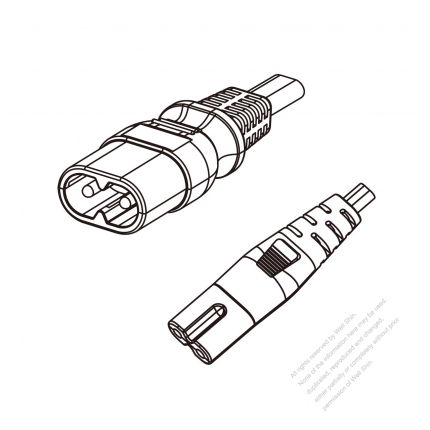 Europe 2-Pin IEC 320 Sheet C Plug to C7 Power Cord Set (PVC) 1.8M (1800mm) Black  (H03VVH2-F 2X0.75MM )