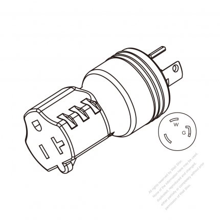 Adapter Plug, NEMA L5-30P Twist Locking to NEMA 5-20R, 2 P, 3 Wire Grounding, 3 to 3-Pin 30A to 15A/20A 125V
