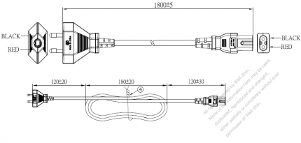 India 2-Pin Plug to IEC 320 C7 Power Cord Set (PVC) 1.8M (1800mm) Black  (YY 2C 0.75MM (FLAT) )