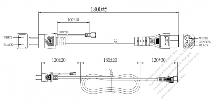 Japan 3-Pin Plug To IEC 320 C5 AC Power Cord Set Molding (PVC) 1.8M (1800mm) Black (VCTF 3X0.75mm² Round )