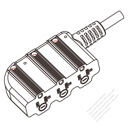 USA/Canada Flabellate connector (NEMA 5-15R/20R) Straight Blade, 3 outlets, Grounding, 2 P, 3 Wire Grounding , 15A/20A 125V