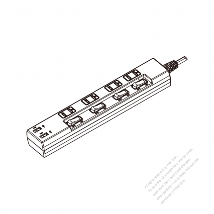 Japanese Type Power Strip (USB) 2-Pin outlet x 4, Switch x 4, USB charger x 2, 5V 1A