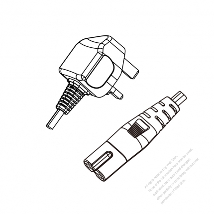 UK 2-Pin Plug to IEC 320 C7 Power Cord Set (PVC) 1.8M (1800mm) Black  (H03VVH2-F 2X0.75MM )