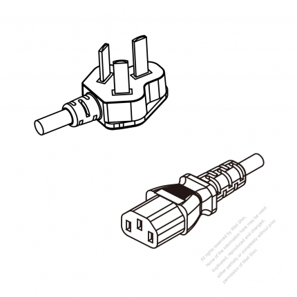 China 3-Pin Plug To IEC 320 C13 AC Power Cord Set Molding (PVC) 1.8M (1800mm) Black (60227 IEC 53 3*0.75mm² )