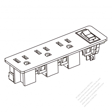 USA/Canada NEMA 5-15R Switch/Outlet x 3, 2 P 3 Wire Grounding 15A 125V