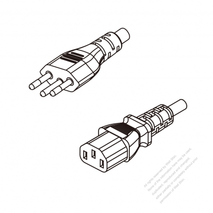 Brazil 3-Pin Plug To IEC 320 C13 AC Power Cord Set Molding (PVC) 1.8M (1800mm) Black ( H05VV-F 3G 0.75mm² )