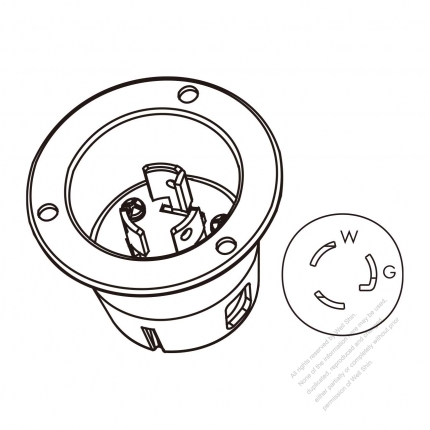 USA/Canada Locking Flanged Inlet NEMA L5-15P, 2 P 3 Wire Grounding 15A 125V