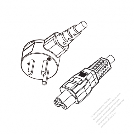 Israel 3-Pin Angle Type Plug to IEC 320 C5 Power Cord Set (PVC) 1.8M (1800mm) Black  (H03VV-F 3G 0.75MM2 )