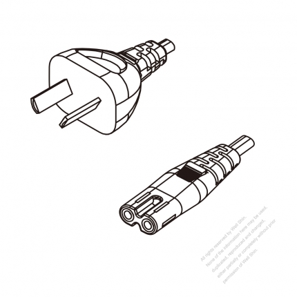 Argentina 2-Pin Plug To IEC 320 C7 AC Power Cord Set Molding (PVC) 1.8M (1800mm) Black ( H03VVH2-F 2X 0.75mm² )