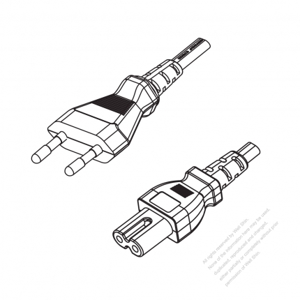 Israel 2-Pin Plug to IEC 320 C7 Power Cord Set (PVC) 1.8M (1800mm) Black  (H05VVH2-F 2X0.75MM )