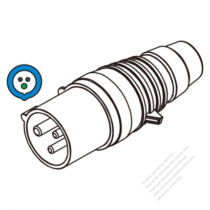 IEC 309 Plug 3-Pin 2P 3W, IP 44 Splash proof plug (6H)(USA/Canada ) 30A 250V, (European) 32A 200~250V