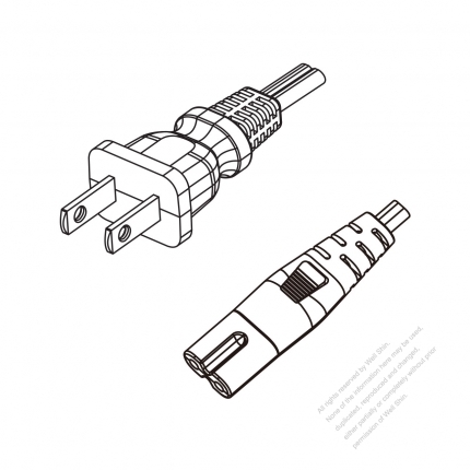 US/Canada 2-Pin NEMA 1-15P Plug to IEC 320 C7 Power Cord Set (PVC) 1 M (1000mm)   (NISPT-2 18/2C/60C )