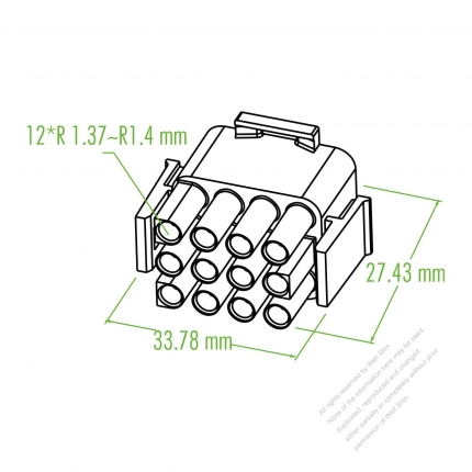 Plastic Housing 27.43mm x 33.78mm x 12 x R1.37-R1.4mm 12-Pin