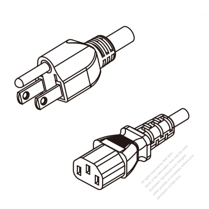 Taiwan 3-Pin Plug To IEC 320 C13 AC Power Cord Set Molding (PVC) 1.8M (1800mm) Black (VCTF 3X0.75mm² Round )