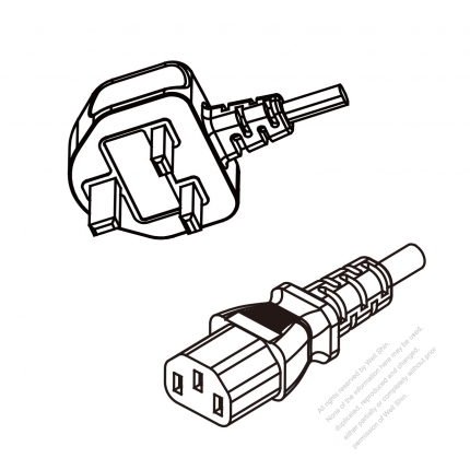 UK 3-Pin Plug To IEC 320 C13 AC Power Cord Set Molding (PVC) 1.8M (1800mm) Black ( H05VV-F 3G 0.75mm² )