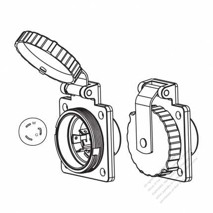 USA/Canada Marine Grade Twist Locking Inlet NEMA L5-20P 316 Stainless Steel, Watertight Cap, 20A 125V