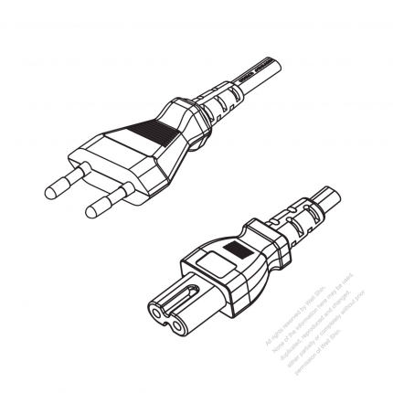 Europe 2-Pin Plug to IEC 320 C7 Power Cord Set (PVC) 1.8M (1800mm) Black  (H05VVH2-F 2X0.75MM )