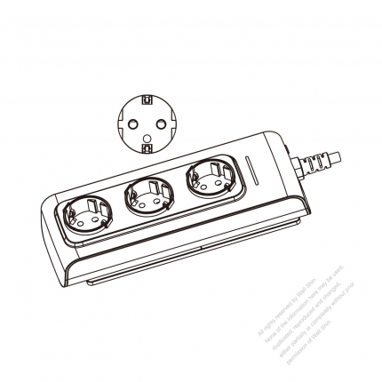 Germany Type Power Strip outlet x 3, 3-Pin