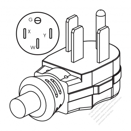 USA/Canada NEMA 14-50P 50AMP, 3 P/ 4 Wire Grounding, Elbow AC Plug, 125V/250V