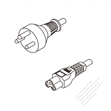 Denmark 3-Pin Plug To IEC 320 C5 AC Power Cord Set Molding (PVC) 1.8M (1800mm) Black ( H05VV-F 3G 0.75mm² )