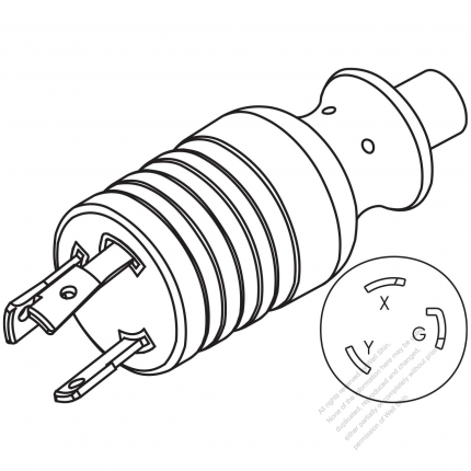 USA/Canada NEMA L6-30P Twist Locking AC Plug, 2 P/ 3 Wire Grounding 30A 250V