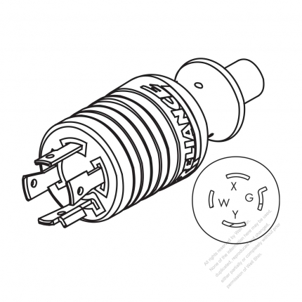 USA/Canada NEMA L14-20P Twist Locking AC Plug, 3 P/ 4 Wire Grounding 20A 125V/250V