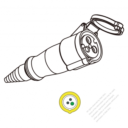 IEC 309 Connector 3-Pin 2P 3W, IP 44 Splash proof Connector (4H) 16A 250V