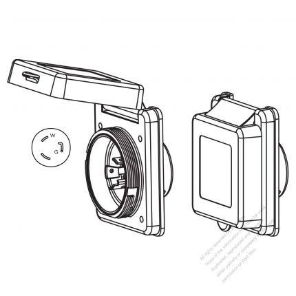 USA/Canada Marine Grade Twist Locking Inlet NEMA L5-20P Standard Power Inlet, Watertight Cap, 20A 125V