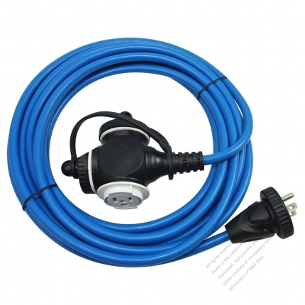 Japan 3 Pin Locking Cord NEMA 5-15P Plug /5-15R Receptacle x 3（1.0MMSQ）Blue 5M or 10M (16.4 or 32.8FT)