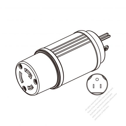 Adapter Plug, NEMA 5-15P to L5-20R Twist Locking , 2 P, 3 Wire Grounding, 3 to 3-Pin 15A-20A 125V