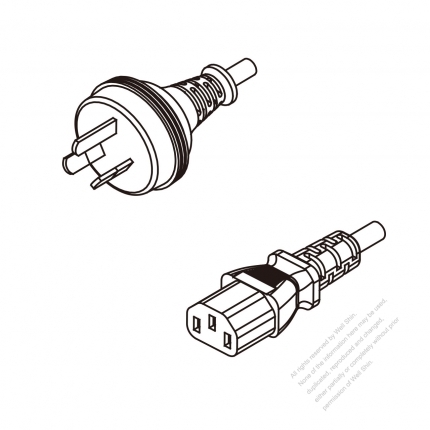 Australia 3-Pin Plug To IEC 320 C13 AC Power Cord Set Molding (PVC) 1.8M (1800mm) Black ( H05VV-F 3G 0.75mm² )